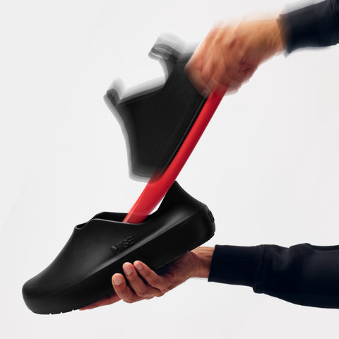 MISE All Day 2 black kitchen shoes with insole being removed by hand